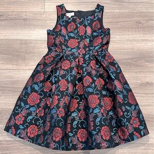 Pippa and Julie Girls 12 Black and Red Floral Brocade Dress